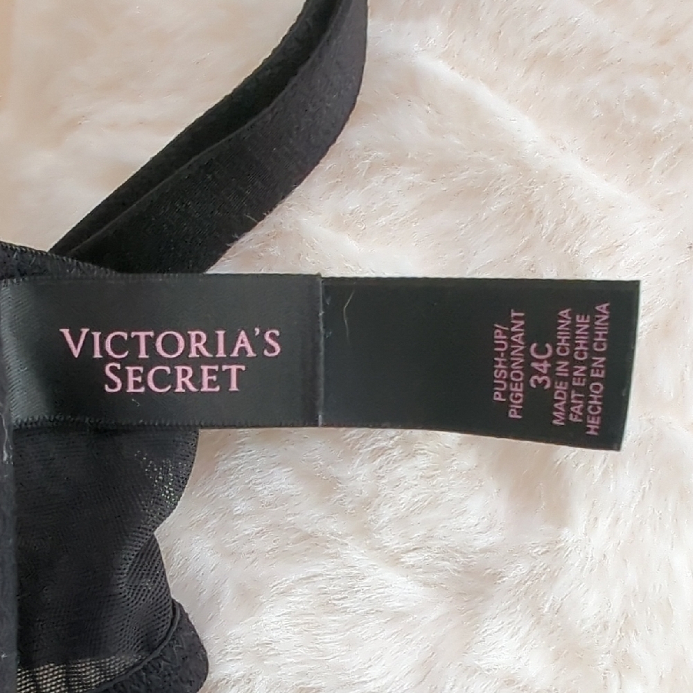 Victoria's Secret Black Satin & Lace Push Up Bra 34C - Picture 6 of 7